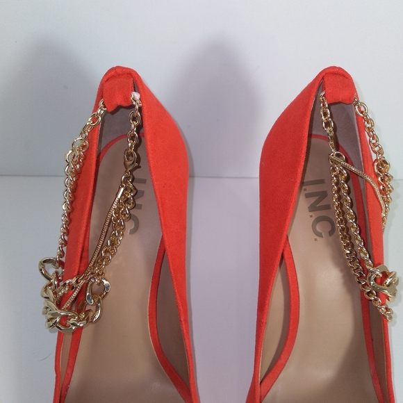 I.N.C. Gold-Tone Ankle Chain Red Pump Heels Women's Size 7.5M - Picture 4 of 8